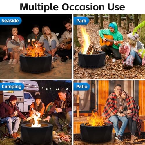 Smokeless Firepit Outdoor-25 Inch Large Smokeless Fire Pits for Outside with Handles, Portable Low Smoke Metal Wood Stove for Camping, Patio, Backyard, Garden, Picnic-XL