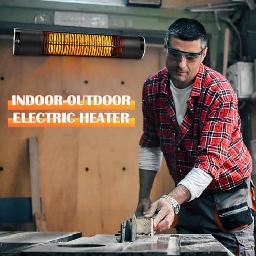 Electric Outdoor Heater, 1500W Patio Heater for Outdoor Use, Wall-Mounted Carbon Infrared Heater,With Remote, 3 Heat Levels, 8H Timers, Radiant Heater for Garage, Gazebos, Shop