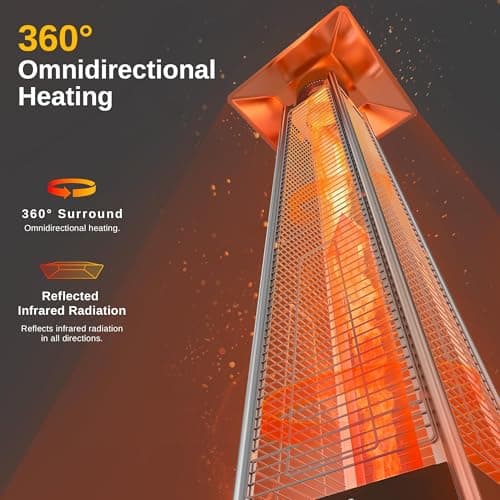 EAST OAK 48,000 BTU Pyramid Patio Heater, Outdoor Patio Heater All Stainless Steel With Wheels, Quartz Glass Tube Propane Heater for Commercial & Residential, Triple Protection System, 2025 Upgrade