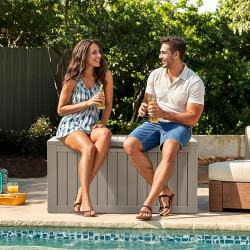 YITAHOME 72 Gallon Outdoor Storage Box, Resin Deck Box Indoor & Outdoor Patio Storage Box w/Wheels for Throw Pillows, Athletic Gear, Yard Implements (Light Brown)