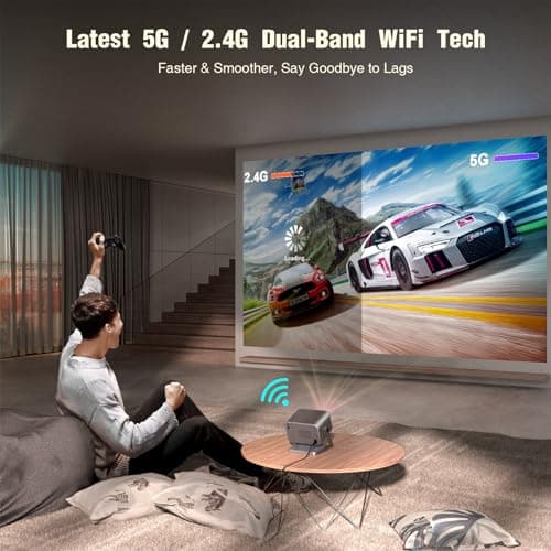 [Netflix Officially & AI Auto Focus] VOPLLS 4K Projector with WiFi and Bluetooth, 3D DoIby Audio & Auto Keystone Video Projector, 1000 ANSI Outdoor Movie Projector, 50% Zoom, MAX 300''Display(Grey)