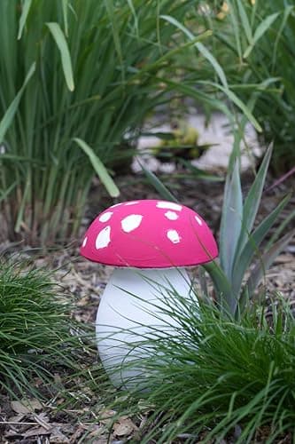 Happy Trees Mushroom Statue Garden Decor, Kids Art Project, Paintable, Gift, Indoor/Outdoor, Strong Lightweight Concrete Sculpture, 10" Tall