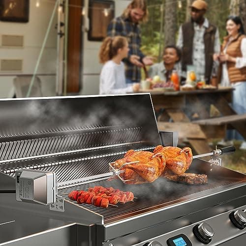 TURBRO Stainless Steel Rotisserie Kit for Gas Grills with A Cookbox up to 39’’ - Includes 4W Electric Motor, 34’’ - 45’’ × 5/16" Square Spit Rod, Meat Forks, Counterweight - for Outdoor BBQ