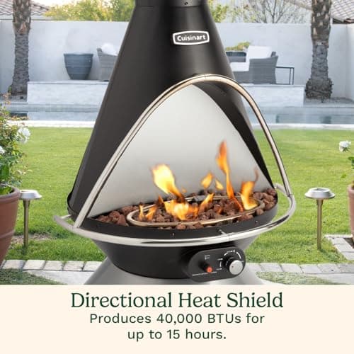 Cuisinart Chimenea Propane Fire Pit, 40,000 BTU Coated Steel Outdoor Propane Heater with Lava Rocks and Directional Heat, Adjustable Fire Pit with Safety Shutoff for Patios and More