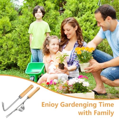 Hand Dibber, Stainless Steel Sow Dibbler with Wood Handle, Garden Hole Punch Dibbler Tool for Planting Seeds & Bulbs (Medium Log Color Hooked)