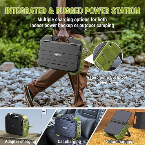 BROWEY Portable Power Station 1000W with Built-in Solar Panel, 614WH/192000mAh LiFePO4 Battery Pack, Solar Generator with AC/DC/USB/PD Outputs for Outdoor Camping, RV Travel, Emergency Preparedness