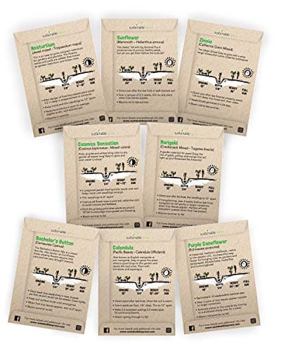 Seeds for Planting Flowers: 8 Bulk Variety Packets Zinnia, Nasturtium, Marigold, Purple Coneflower, Cosmos, Calendula, Bachelor's Button & Sunflower Seeds, Non GMO Flower Seeds by Sustainable Sprout