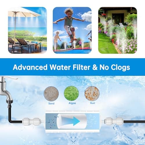 Misting Cooling System for Outdoor Patio & Garden - Brass Nozzles, UV-Resistant Tubing, DIY Installation - Water-Saving Backyard Mister for Greenhouse, Trampoline, Pool, BBQ Parties (50FT / 15M)