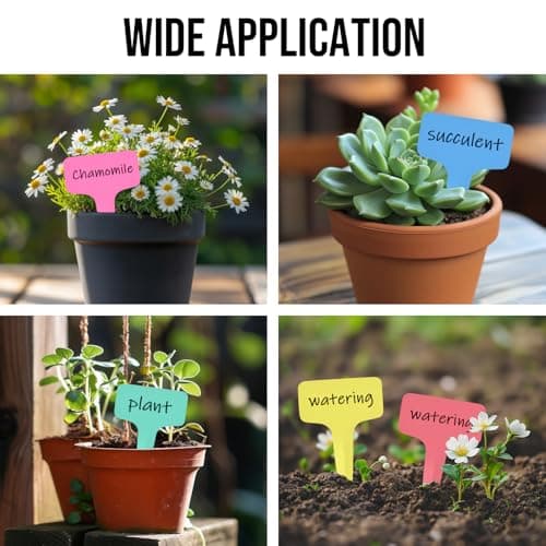 Plant Labels 1000 Pcs Yuanling T-Type Plastic Garden Tags Waterproof Plant Sign Stakes Nursery Garden Makers for Seedlings Flower Vegetables Herb Potted Belt Permanet Marker Pen (5 Colors)