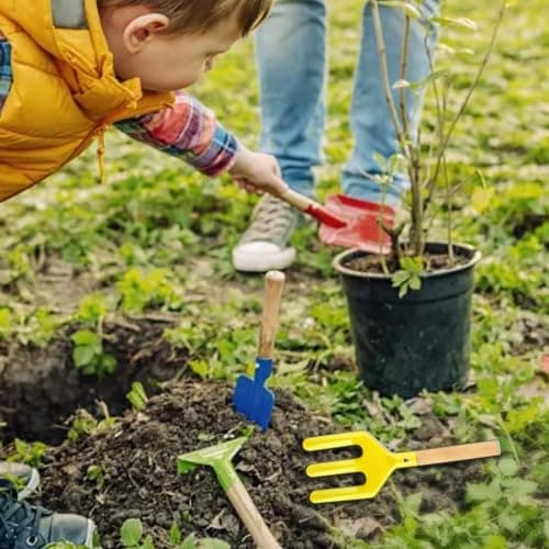 Beach Toys for Kids, 6Pcs 8'' Kids Gardening Tools Sand Toys Set, Metal Garden Tools with Sturdy Wooden Handle, Cylinder, Spoon, Fork, Rake, Flat & Pointed Shovel, Gifts for Children