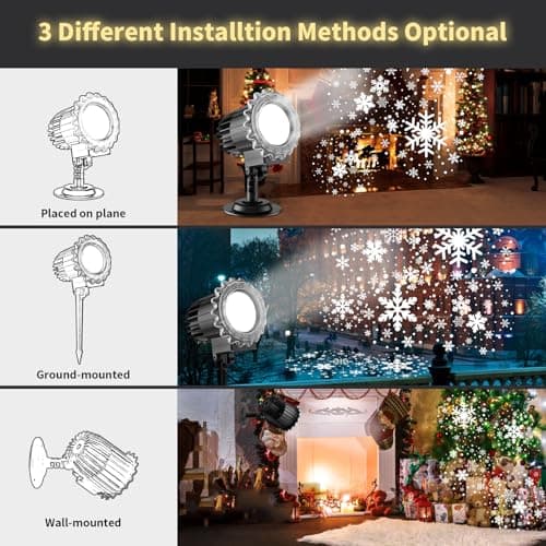 Christmas Snowflake Projector Lights, Indoor Outdoor Snowfall Projection High Definition LED Lighting Lamp, Waterproof Snow Fall Light Show for Holiday/Party/Garden/Yard/Patio/Landscape (9W)