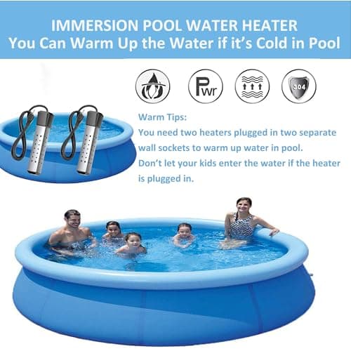Immersion Water Heater,Pool Heater for Inflatable Pool, Portable Hot Tub Heater with Stainless Steel Protection Guard and LCD Digital Thermometer,Heat Water Fast in Small Pool,Bucket and Bathtub.