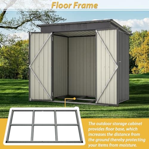 6x4 FT Outdoor Storage Shed with Lockable Double Doors, Aluminum Frame, Weatherproof with Frame Floor, Metal Tool Shed for Garden, Backyard, Patio, and Equipment Storage