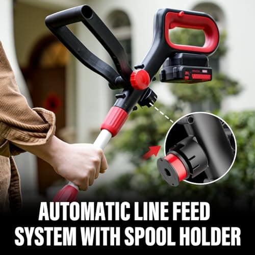 MZK 20V 12'' Cordless String Trimmer, Grass Trimmer&Edger with 4 Replacement Spools, Battery Powered Lightweight Weed Trimmer with Auto Line Feed(Battery and Fast Charger Included)