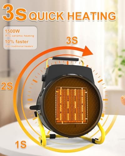 Outdoor Heaters for Patio, 1500W Portable Garage Heater with Overheat Protection & 3S Fast Heating, Non-Slip Cushion, Electric Space Heater for Patio, Garage, Bedroom, Office, Black