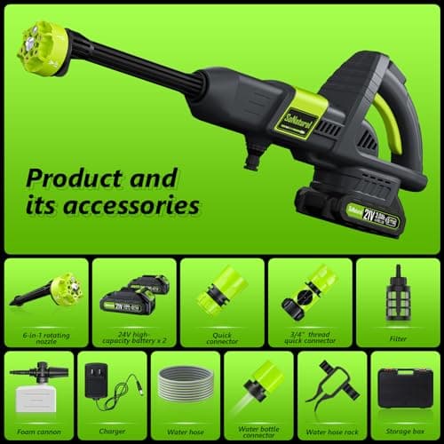 Cordless Pressure Washer, 1070PSI Portable Power Washer with 2 x 3.0Ah Battery, 6-in-1 Nozzle, 3 Speed Adjustment LCD Touch Screen, Handheld High-Pressure Electric Washer for Car/Fence/Floor/Patio