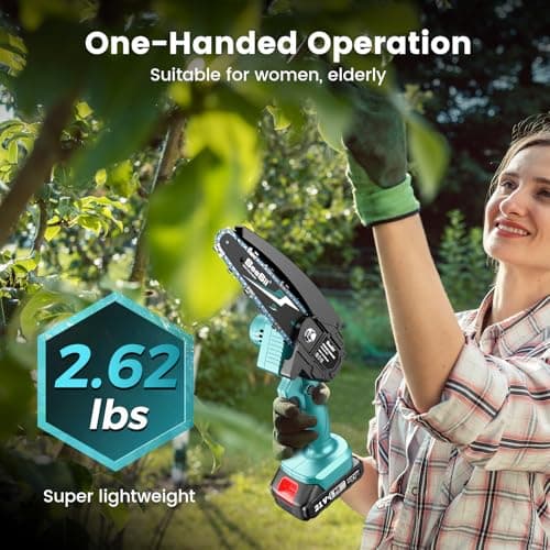 Seesii Mini Chainsaw Cordless 6-inch, Handheld Electric Power Chain Saw with 2 Batteries, for Tree Trimming Wood Cutting, Best Gifts for Dad, Husband