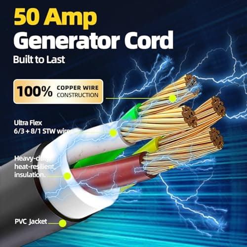 S7 50 Amp Generator Cord,13FT STW 6/3 + 8/1 14-50P to SS2-50R Twist Lock,Heavy Duty Cord with Organizer Lock Connectors