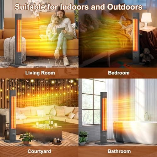 Outdoor Patio Heater with 9 Heat Levels,Space Heater for Garage Backyard Room Indoor,1500W Fast Electric Infrared Heater,9H Timers,Waterproof,Child Lock,Black Medium