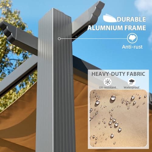 EROMMY Outdoor Retractable Pergola 12' x 20', Outdoor Aluminum Freestanding Shelter with Adjustable Sun Shade Canpoy for Patios, Beige