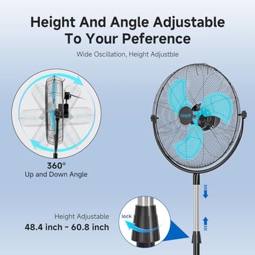 5600 CFM 20" High Velocity Outdoor Misting Fan, Standing Fans for Patio Waterproof, Cooling Floor Fan 3-Speed, 360°Oscillation, Adjustable Height, 2 Casters, Heavy Duty Metal Industrial Fan