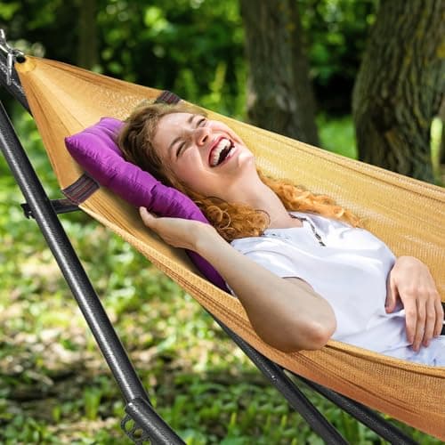 Tranquillo Double Hammock with Stand Included for 2 Persons/Foldable Hammock Stand 600 lbs Capacity Portable Case - Inhouse, Outdoor, Camping, Yellow