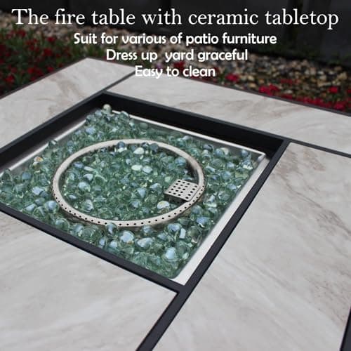 30" Propane Fire Pit with Real Ceramic Tabletop, 50000 BTU Gas Firepit Table with Lid & Glass Rock, Outdoor Fire Pit for Dining or Party, Firepit for Outside, Patio, Garden, Yard