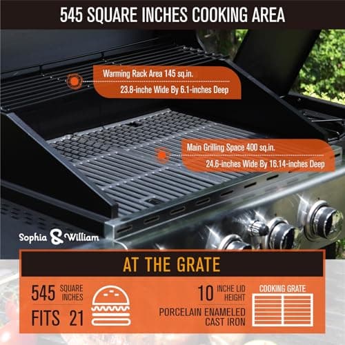 Sophia & William 4-Burner Propane Gas BBQ Grill with Side Burner and Porcelain-Enameled Cast Iron Grates, Stainless Steel Barbecue Grills Outdoor Cooking, Silver Cabinet Style, 42,000BTU