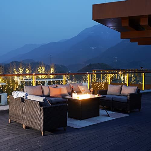Grand Patio Outdoor 43-Inch CSA Safety Approved Gas Fire Pit Table 50000 BTU Rectangle Propane Fire Pit with Ceramic Tile Top and Wicker Base