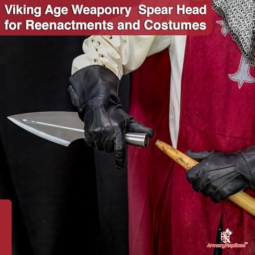 Armory Replicas Functional Viking Age Real Spear Head Attachment- Hand Forged Tempered Carbon Steel Medieval Reenactment Spear Head - Shaft Not Included