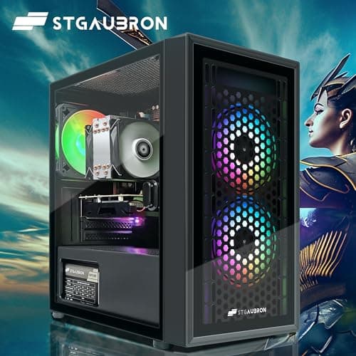 STGAubron Gaming Desktop PC, Radeon RX 550 4G GDDR5, Intel i7 Xeon E5 3.0GHz, 16G Ram, 512G SSD, 600M WiFi, BT 5.0, RGB Fan x 3, Windows 10 Home