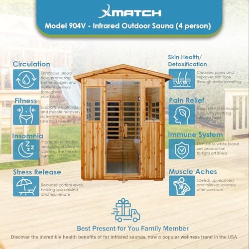 Saunas 904V Far Infrared Sauna, Outdoor Wooden Dry Sauna Low EMF (Hemlock Wood, 4-Person Size)