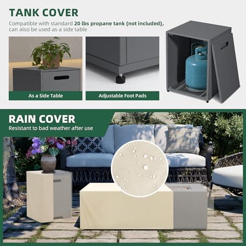 UPHA 42-inch Outdoor Propane Gas Fire Pit Table 50000 BTU Iron Rectangle FirePit for Outside Patio with Tank Hidden Table, Removable Lid, Lava Rocks, Rain Cover, Grey