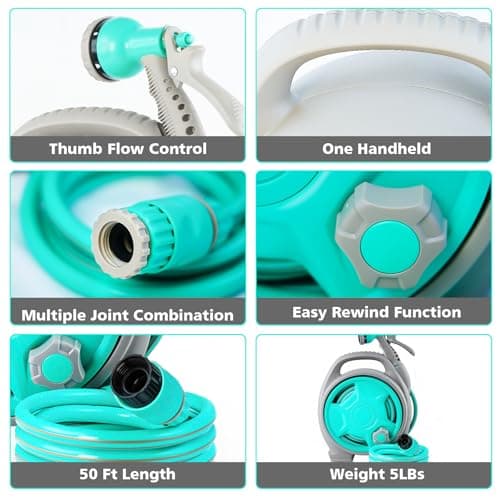 50FT Retractable Garden Hose Reel, Lightweight & Portable Hose Reel with 6 Patterns Spray Nozzle, Suitable for US Standard Hose Connection, Great for Patio Watering