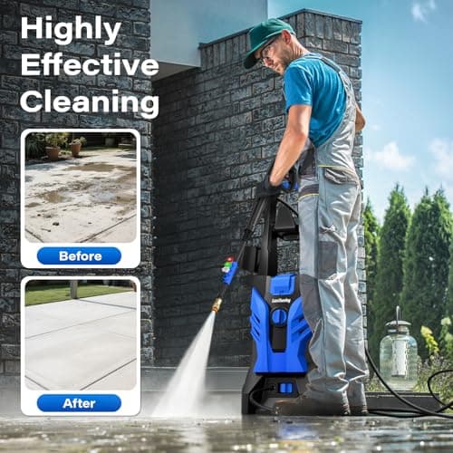 Electric Pressure Washer, Power Washer with Foam Cannon, Portable Pressure Cleaning Machine with 4 Different Nozzles for Cars, Driveways, Fences, Patios, Home Cleaning, 2.5 GPM