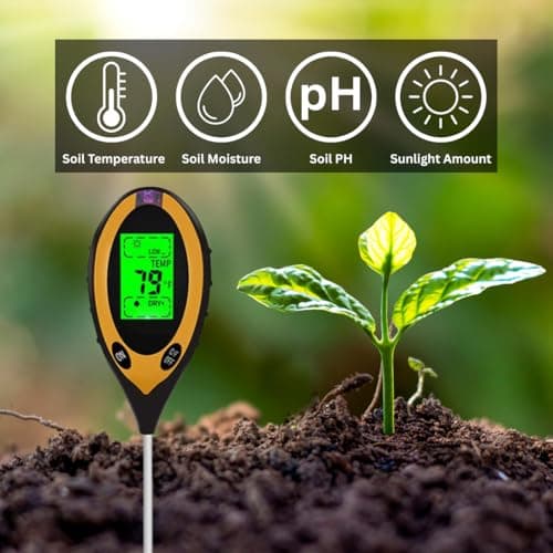 4-in-1 Soil Moisture Meter, High Precision, Digital Plant Temperature/PH Meter/Sunlight Intensity, Backlight LCD Display, Soil Test Meter for Gardening, Lawn, Farming, and Outdoor Plants