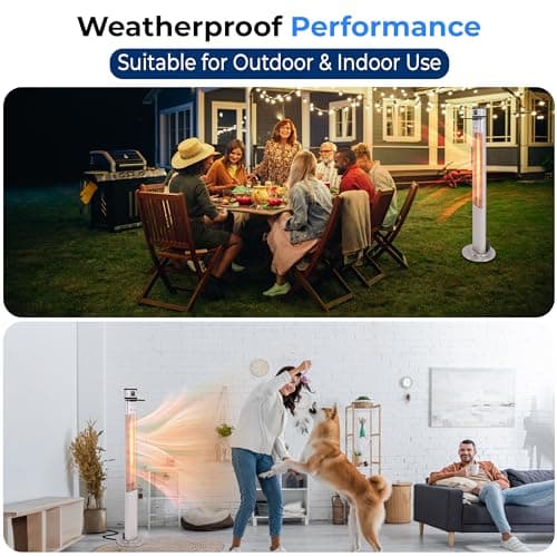 SereneLife Infrared Patio Heater, 1500W Electric Standing with Remote Control, IP44 Approved, Odorless, Three Power Settings, Indoor/Outdoor for Restaurant, Backyard, Garage, Decks