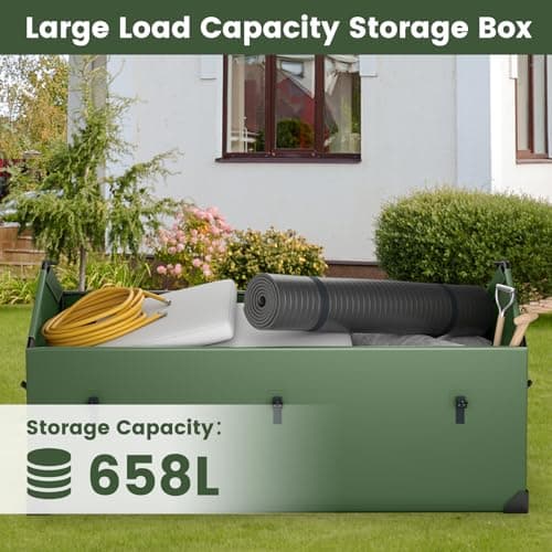 S AFSTAR 174 Gallon Waterproof Outdoor Storage Box, Outdoor Tarpaulin Deck Box with Ventilated Window, Corner Protector, Adjustable Snap, Patio Storage Box for Poolside, Garden, Yard