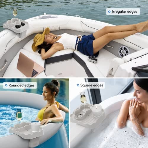 Anivia Hot Tub Table Tray, Hot Tub Accessories for Intex PureSpa, Nonslip Caddy Holds 2 Drinks, Keep Snacks-Drinks Handy and Dry, Fits Outdoor Inflatable Spa/Pool/Hot Tub Wall (Beige)