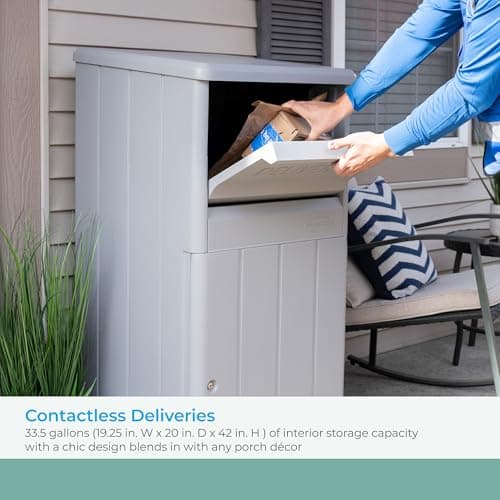 Suncast 33.5-Gallon Capacity Package Delivery Box, Parcel Drop Box with Lock, Weather Resistant Outdoor Storage Solution for Secure Package Deliveries, Made in USA