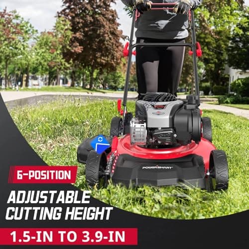 PowerSmart 21" 140cc Self Propelled Lawn Mower, 6-Position Adjustable Cutting Height, 3-in-1 with Mulching. Side Discharge. Rear Bagging, Easy Start