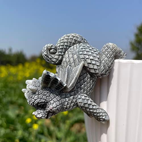 4 PCS Cute Dragon Figurines, Hanging Animal Statue for Planter Pot, Resin Climbing Sculpture Flower Pot and Vase Hugger for Patio Lawn Yard Ornaments