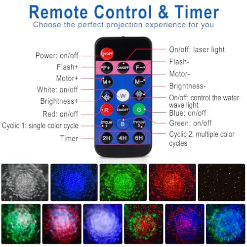 Laser Wave Projector Outdoor, Starry Sky & RGBW Ocean Wave Light Show with Remote Control, Waterproof IP65, Holiday Decor for Halloween, Christmas, Party, Garden, Yard