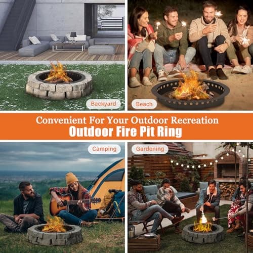 30 inch Fire Pit Ring for Outside, Large Smokeless Firepit Insert, Fire Ring for Camping, Wood Burning Fire Pit Rim, DIY Fire Rings for Yard/Garden Bonfires, Outdoor Fireplace