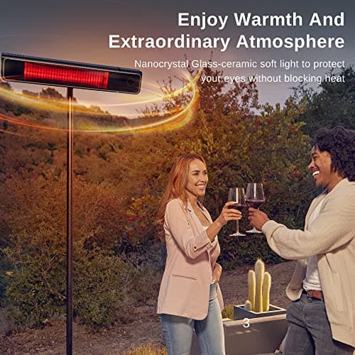 EAST OAK Patio Heater Electric, 1500W Standing Outdoor Heaters for Patio with Nanocrystal Glass-ceramic, Fast Heat Waterproof & Dustproof, Tip-over & Overheat Protection, 3 Heat Settings & 24h Timer