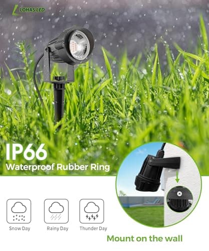 LOHAS Landscape Spot Lights Outdoor, 5W Dusk to Dawn Outdoor Lighting, LED Spotlights for Yard, 120V 450LM Outside Lights for House, 9.84-ft Cord, IP66 Waterproof 3000K, UL Listed 2 Pack