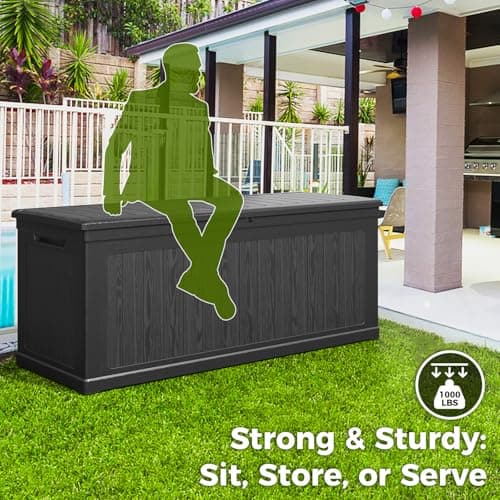260 Gallon Outdoor Extra Large Resin Storage Box, Waterproof Deck Box Lockable & UV-Resistant, Outside Cushion Storage for Patio Furniture, Garden Tools, Pool Accessories, Black