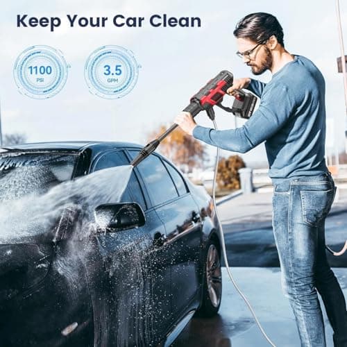 Cordless Pressure Washer - 1100 PSI BRUSHLESS Portable Cleaner with 2X 4.0Ah Batteries,3 Faucet Adapters,Garden Hose Connector,2 Adjustable Modes with 0-180° Nozzle,Car Washing Gun/Patios/Boats