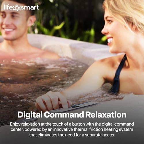 LifeSmart 4-Person Hot Tub, Outdoor Spa with Cover and LED Lights, Square, Beige - Above-Ground Spa Machine with Accessories for Home and Personal Relaxation