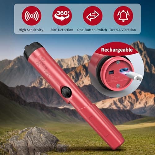 Rechargeable Metal Detector Pinpointer for Adults & Kids, 360° Waterproof Detection Handheld Pin Pointer Wand, Quick One Button Adjustment 3 Sensitivity Levels 6 Modes for Treasure Hunting
